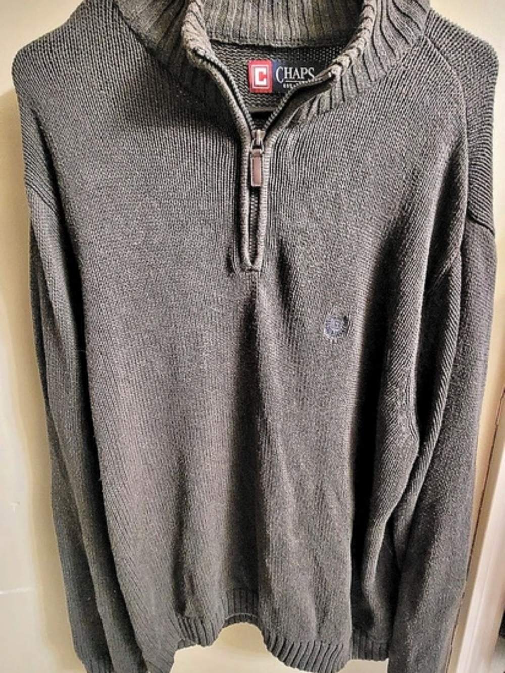 Chaps Cotton Interlock Quarter Zip Mock Neck Sweater Gray Sweater Size Large